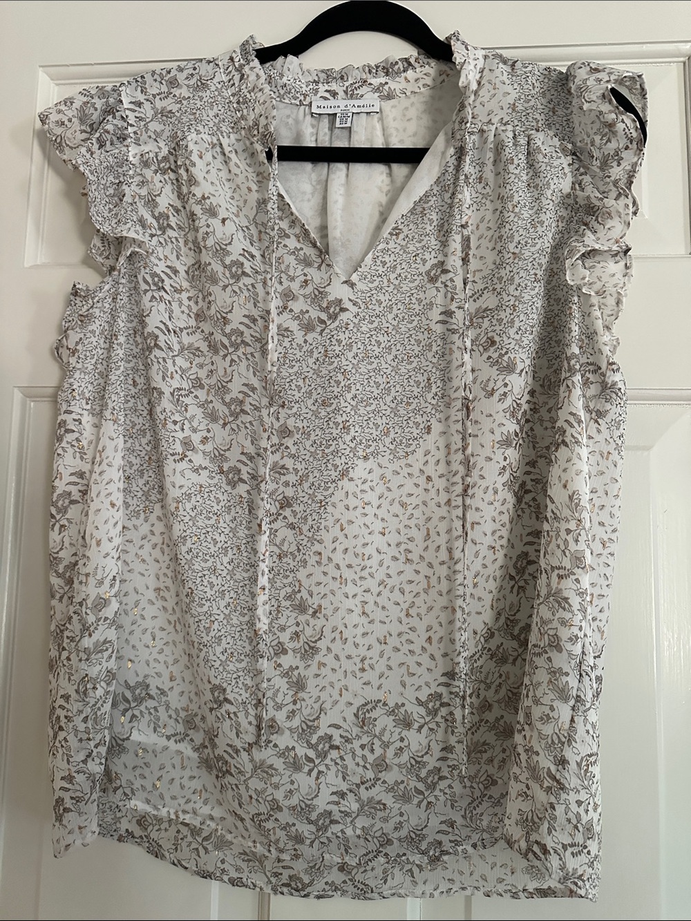 Maison Jules Cream Floral Ruffle-Sleeve V-Neck Camisole